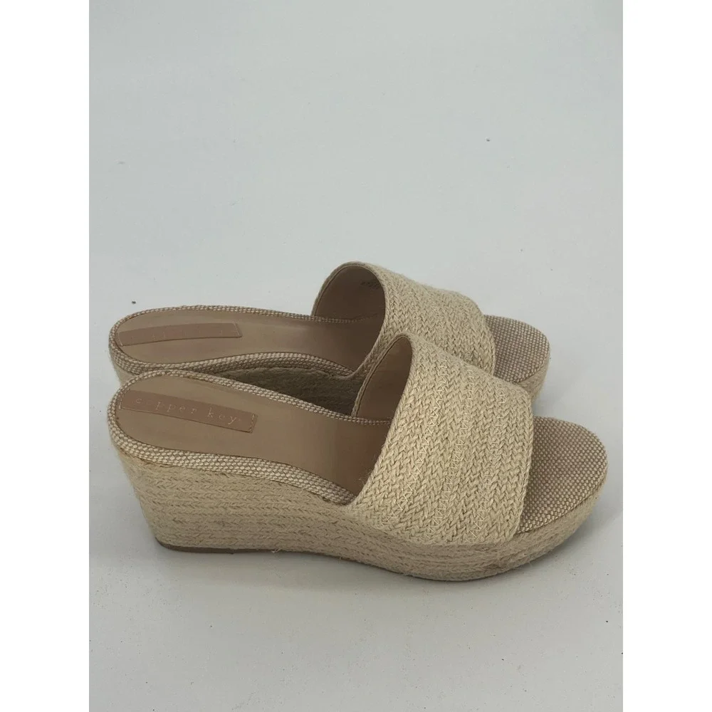 Copper Key Woven Espadrille Wedge Platform Slide Sandals Women 8 Cream Hamptons‎